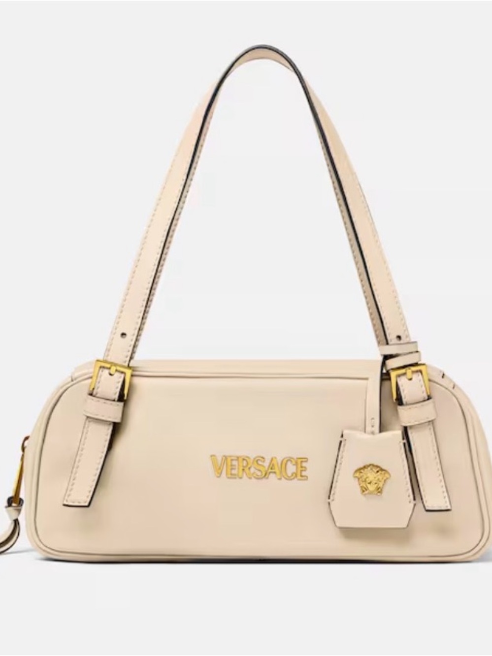 NWT Versace Nappa Cream/Beige Leather Shoulder Bowling Bag